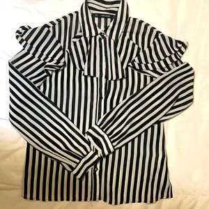 Zara black and white striped button down shirt